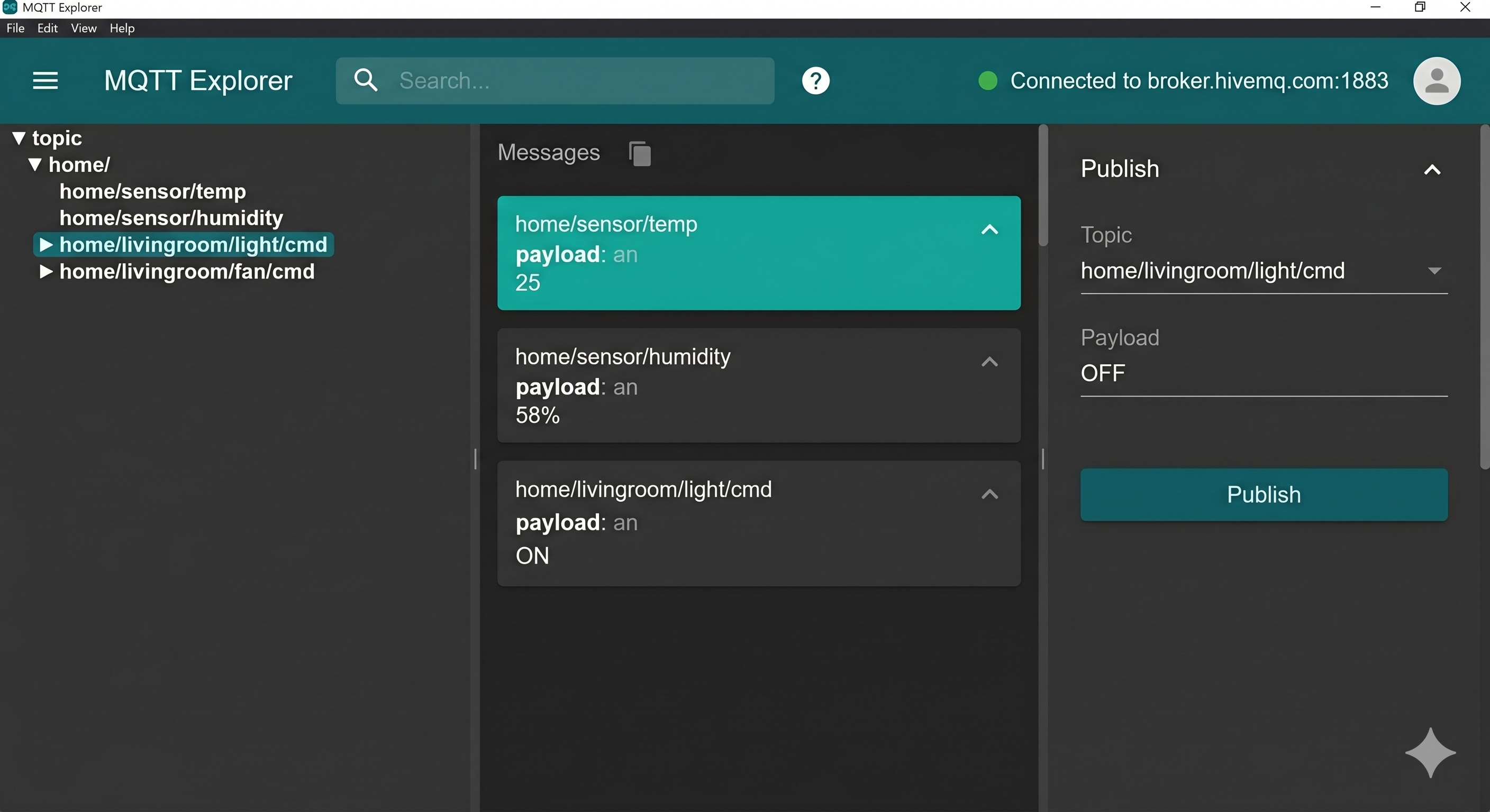 MQTT Explorer — публикация и подписка