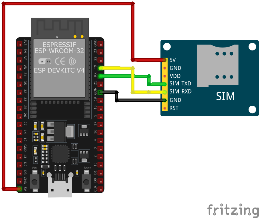 Схема подключения SIM5320 к ESP32