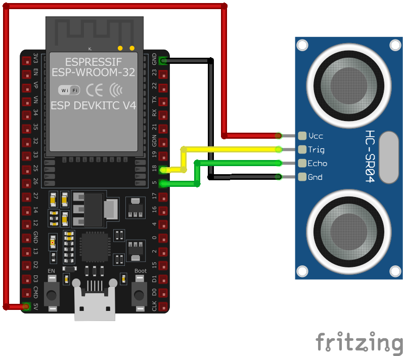 Подключение HC-SR04 к ESP32