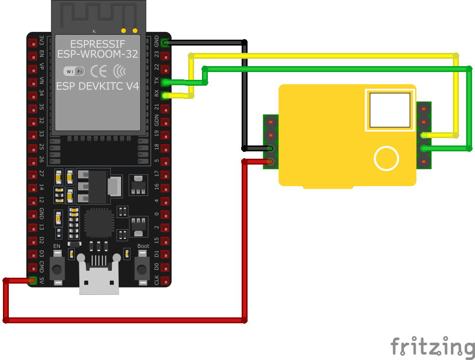 Схема подключения MH-Z19 к ESP32