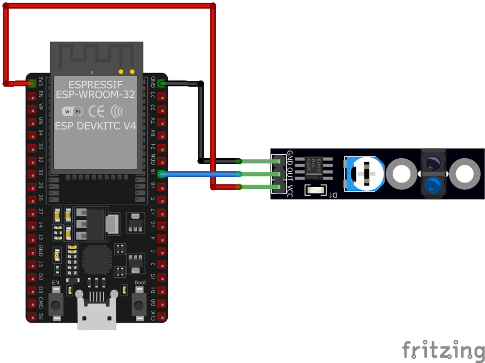 Схема подключения KY-033 к ESP32