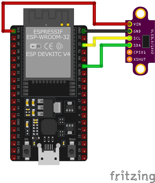 Схема подключения VL53L1X к ESP32